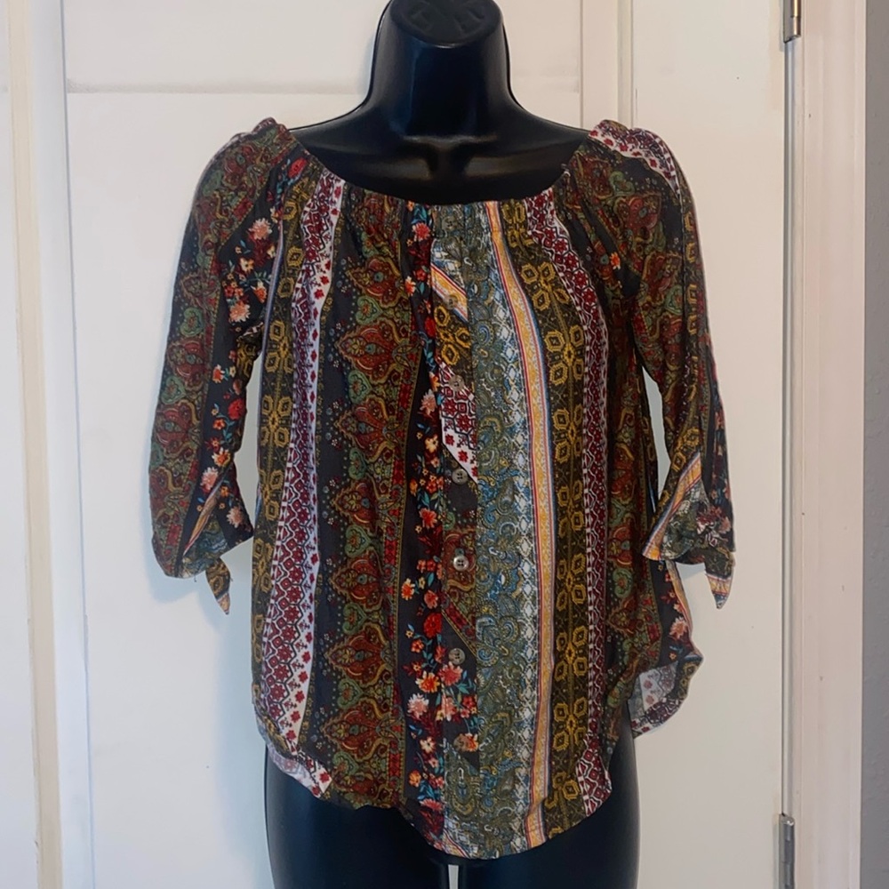 Size medium boho gypsy blouse, on or off shoulder